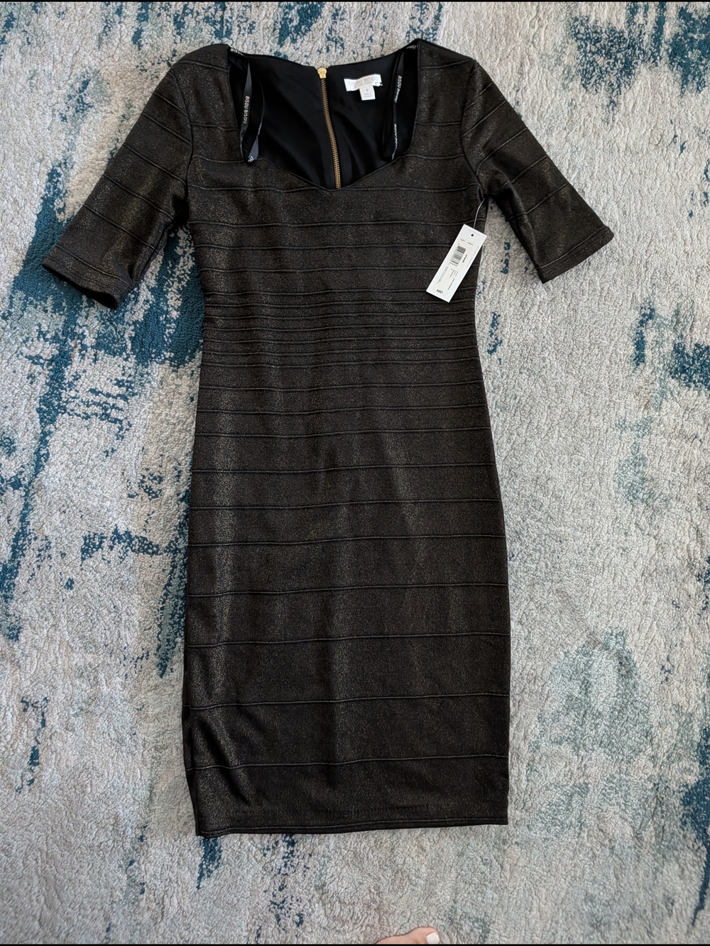 Bisou Bisou Metallic Black Midi Sheath Dress